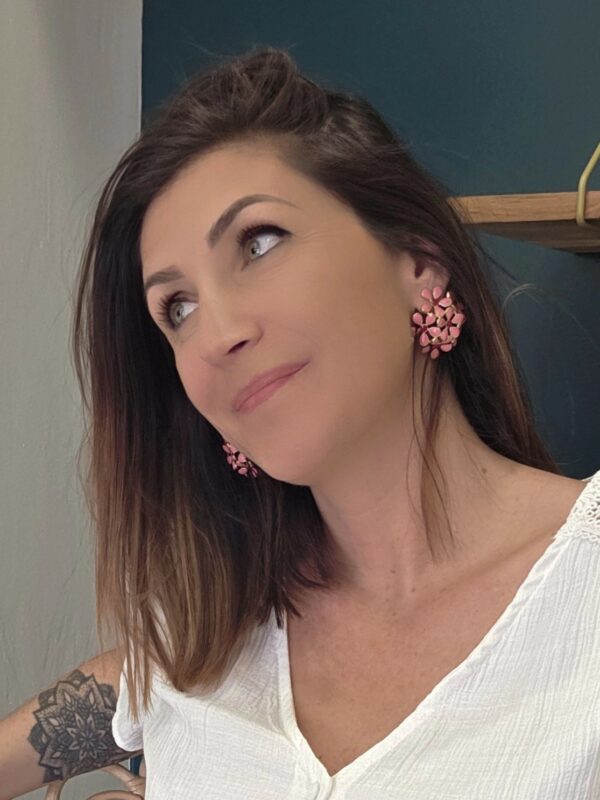 Boucles d'oreilles bouquet rose