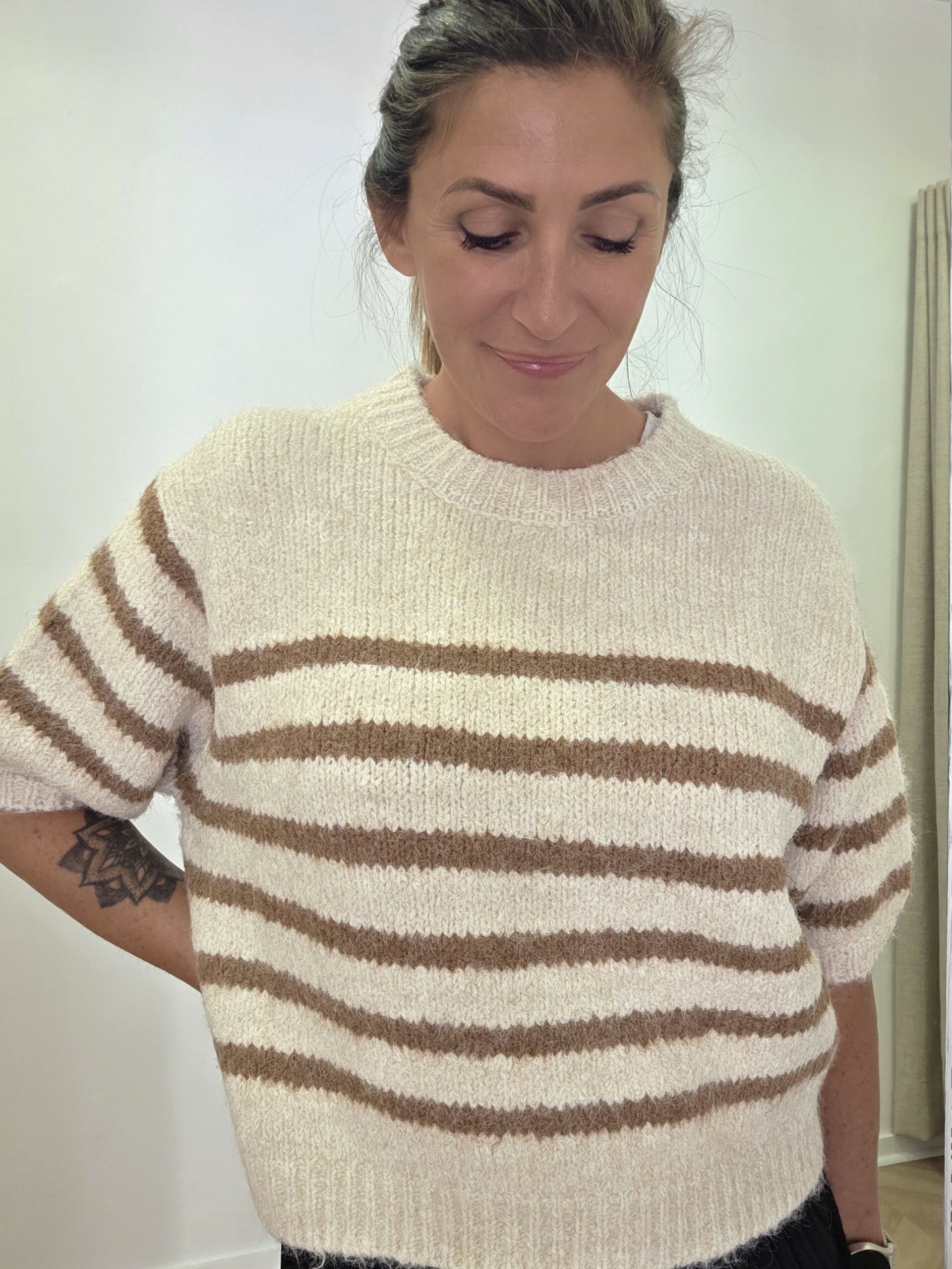 Pull Dado – Rayé beige et camel