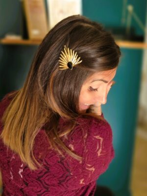 Barrette plume de paon laiton doré