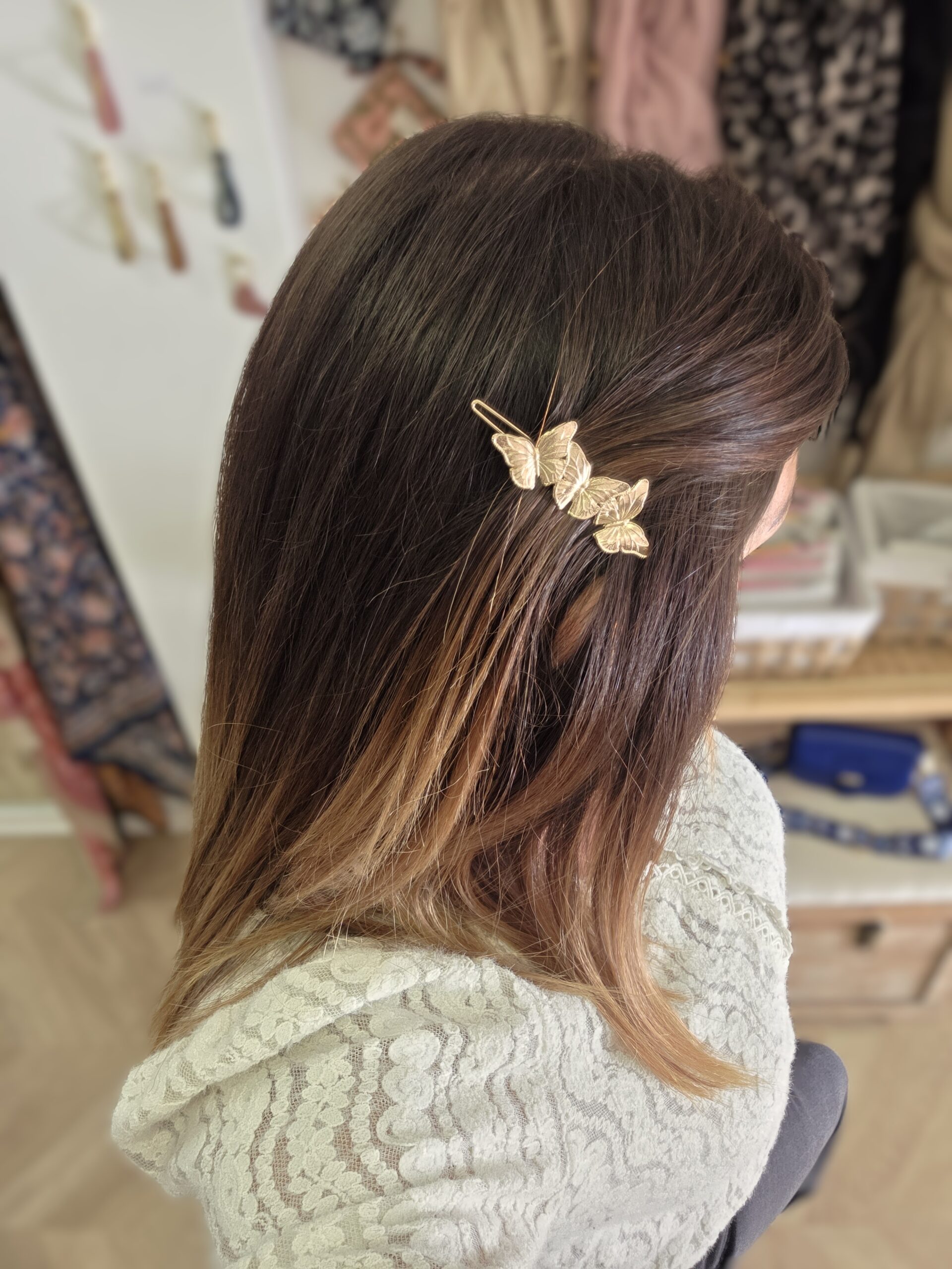 Barrette papillons doré