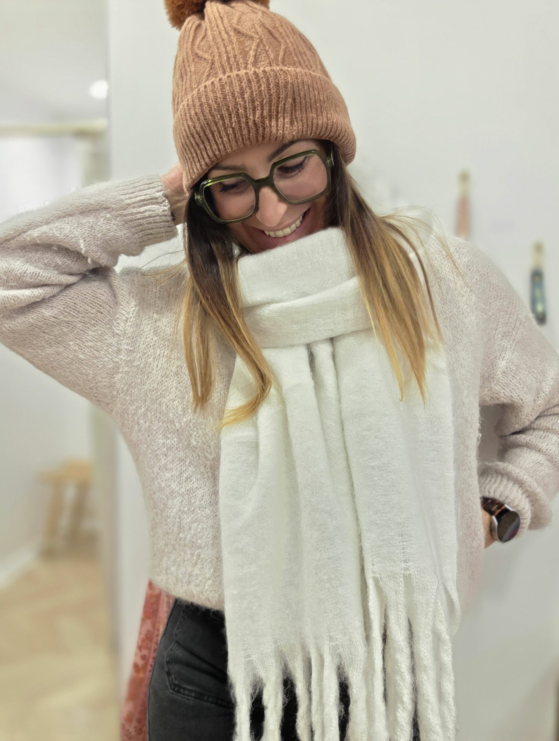 Écharpe Emma écru 40×200 cm – Image 2