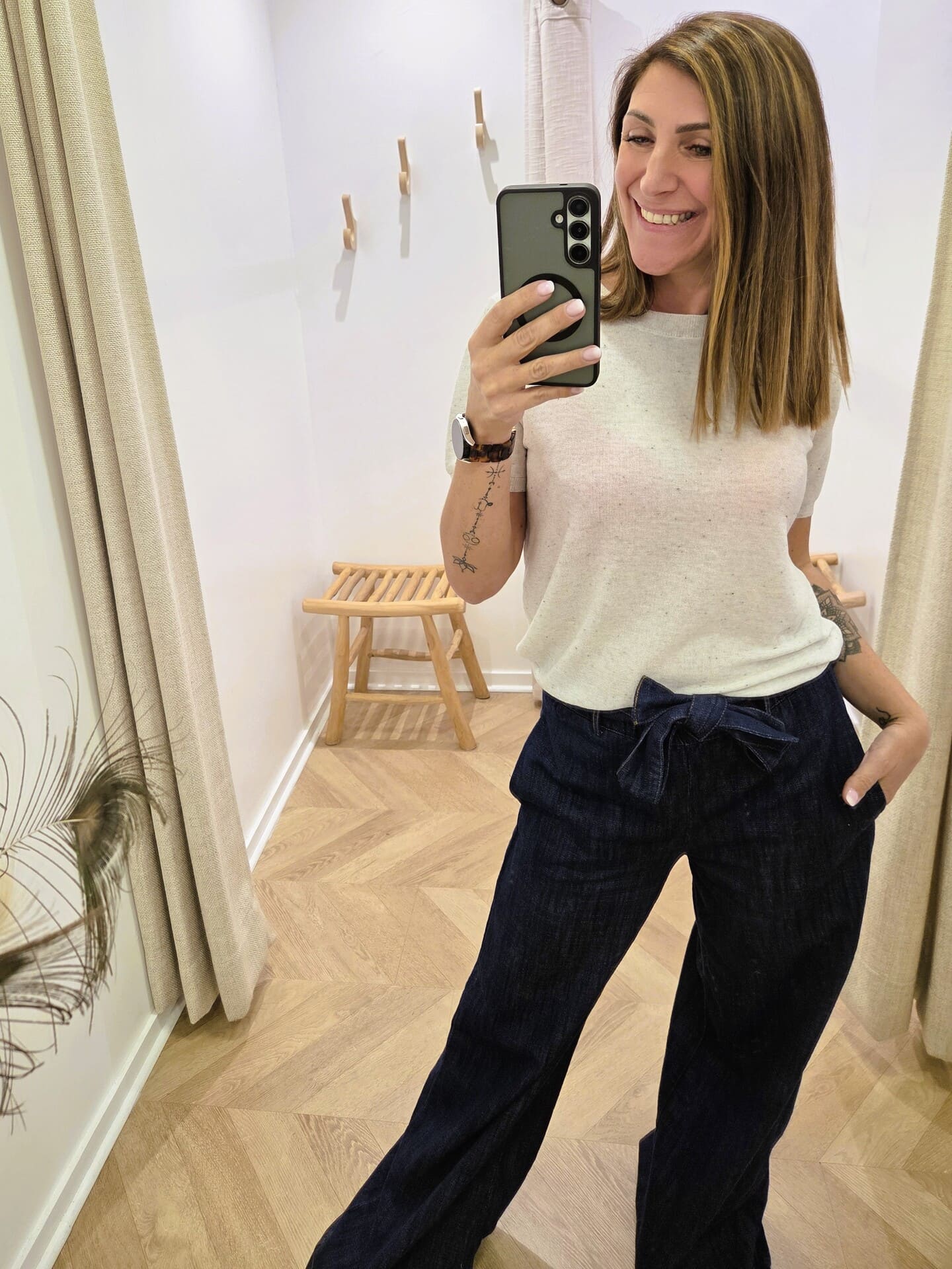 Pull Felicea beige moucheté léger manches courtes – Image 5