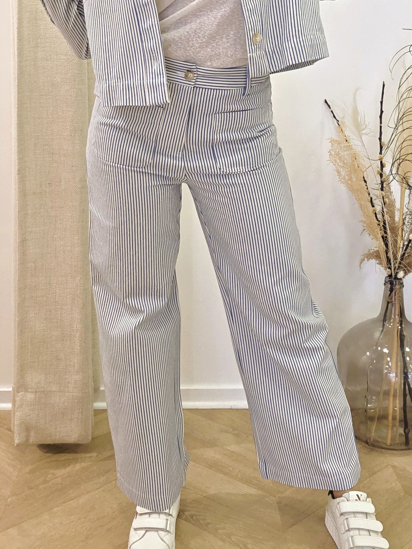 Pantalon Happy en coton rayé bleu et blanc