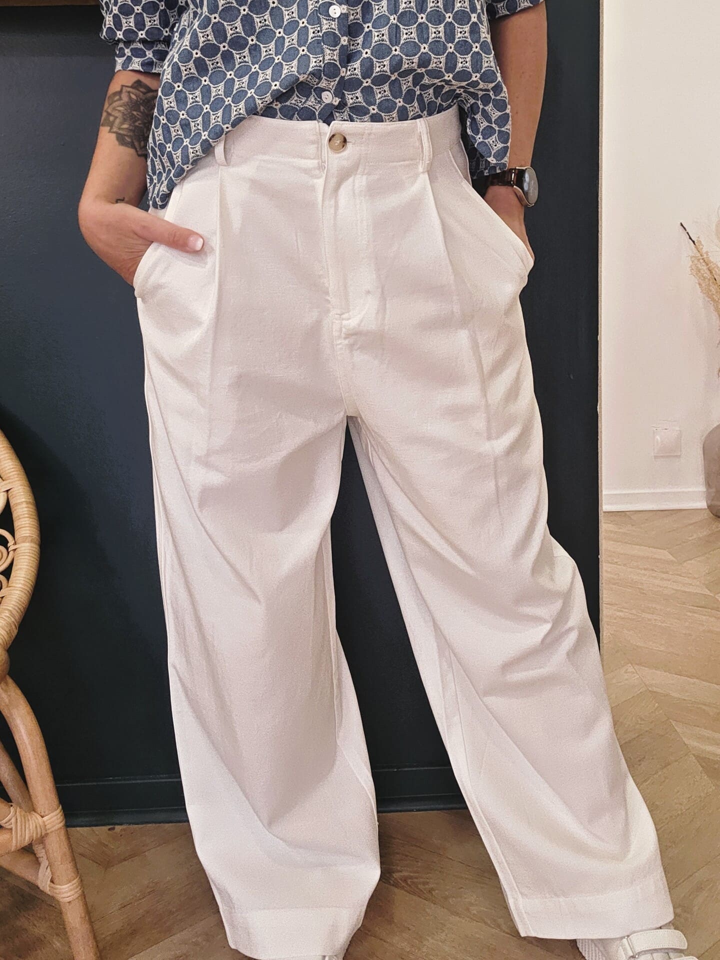 Pantalon Lineva blanc fluide