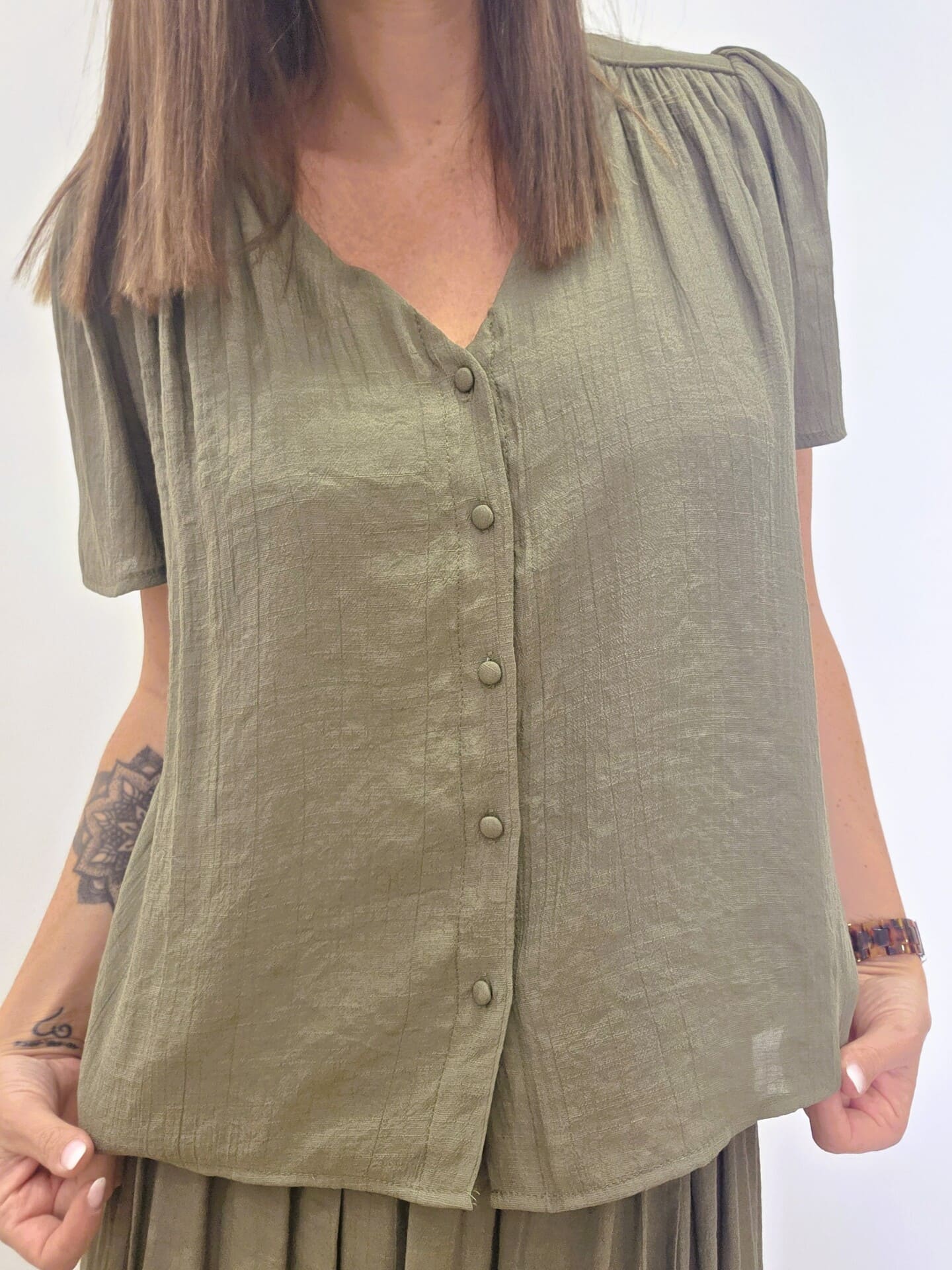 Blouse Maurane en viscose kaki fluide