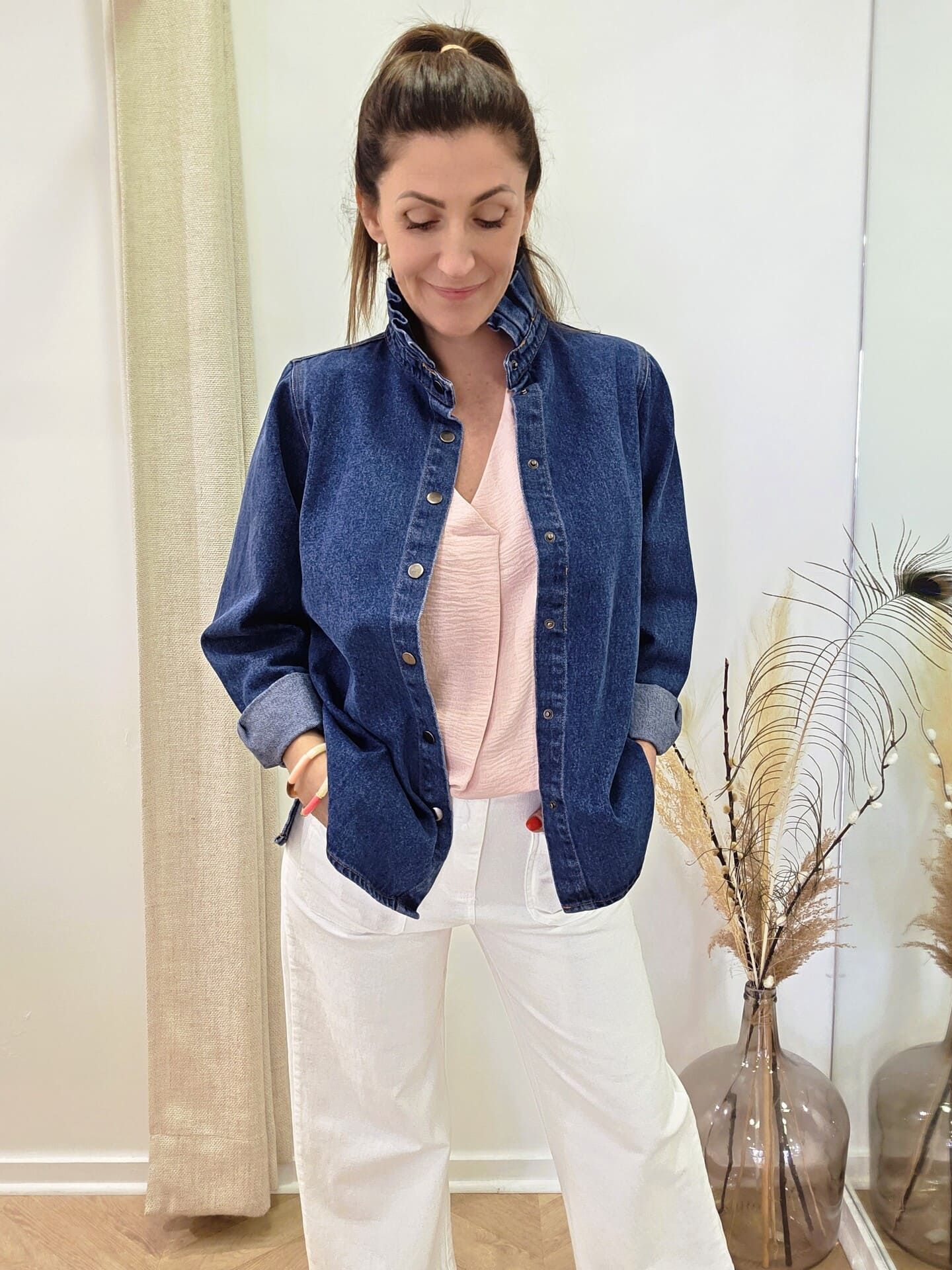 Chemise Simone denim avec col montant