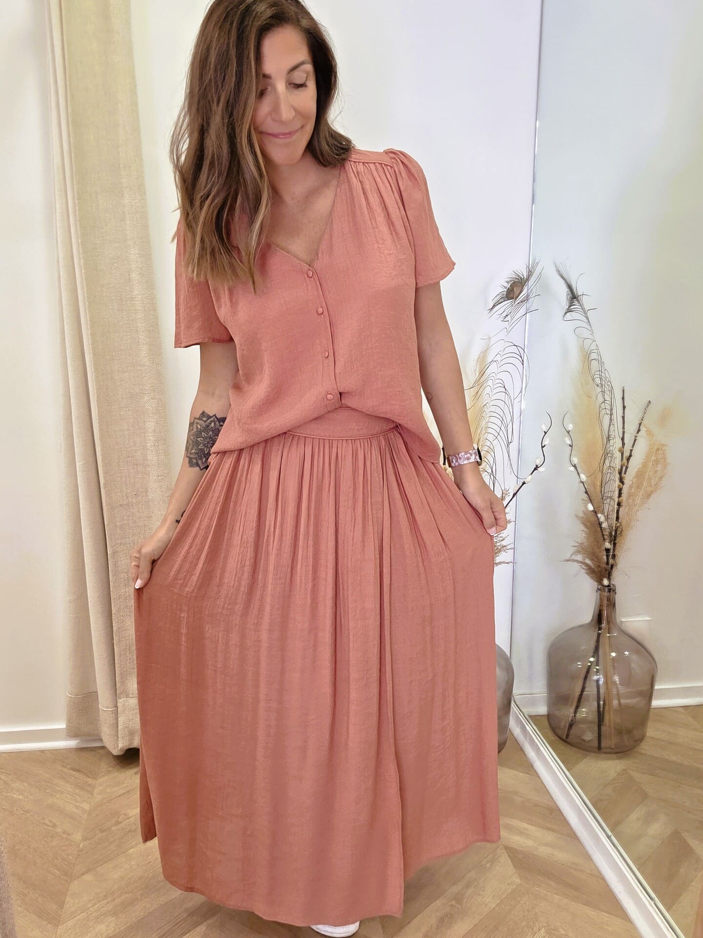 Jupe Vinciane en viscose bois de rose fluide