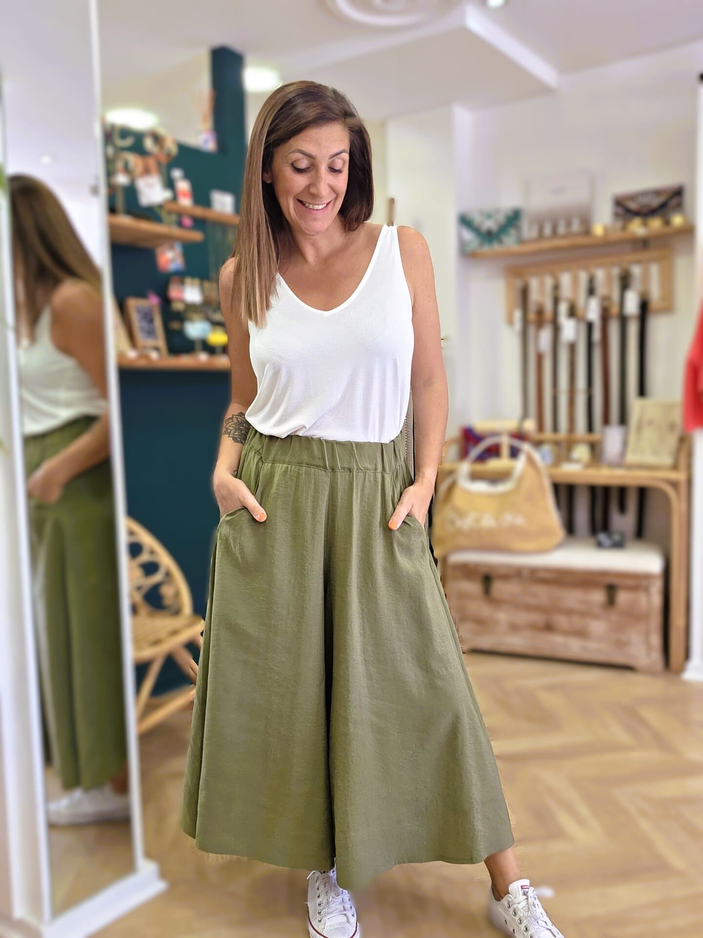 Jupe-culotte fluide kaki Henora