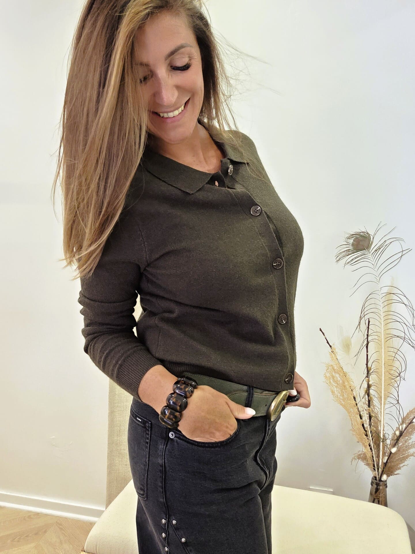 Gilet Ginger kaki à col chemise