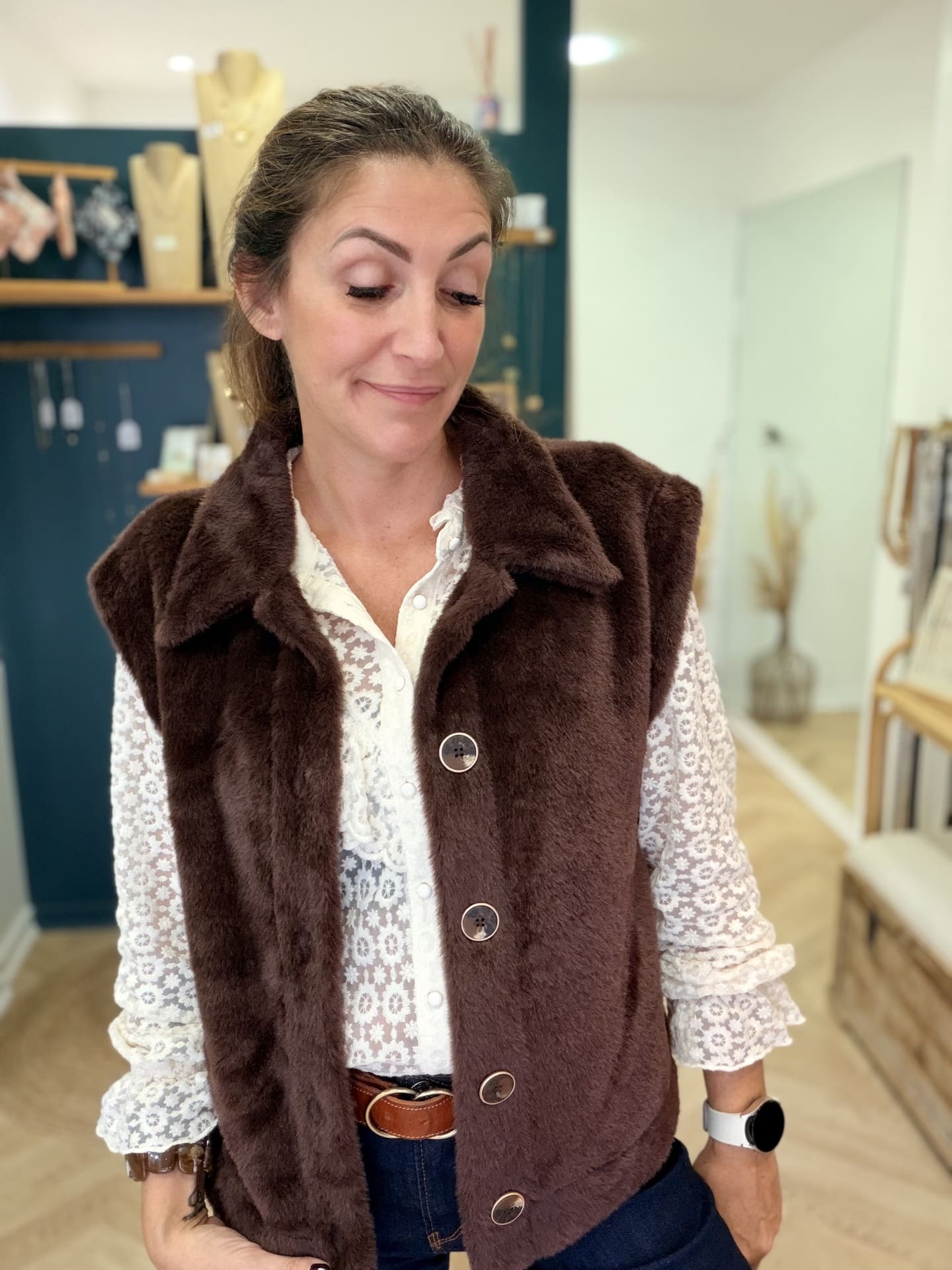 Gilet sans manches Teddy chocolat
