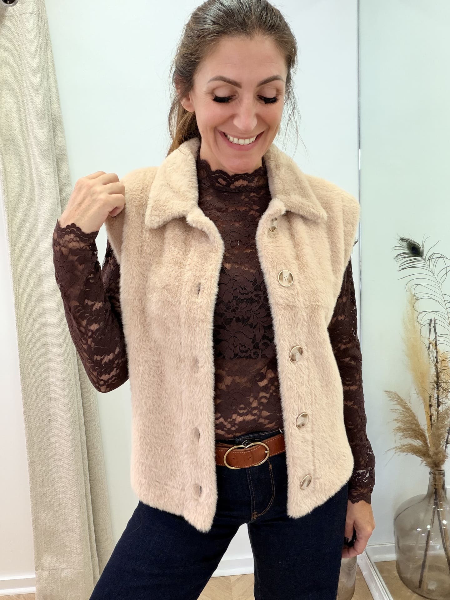 Gilet sans manches Teddy beige