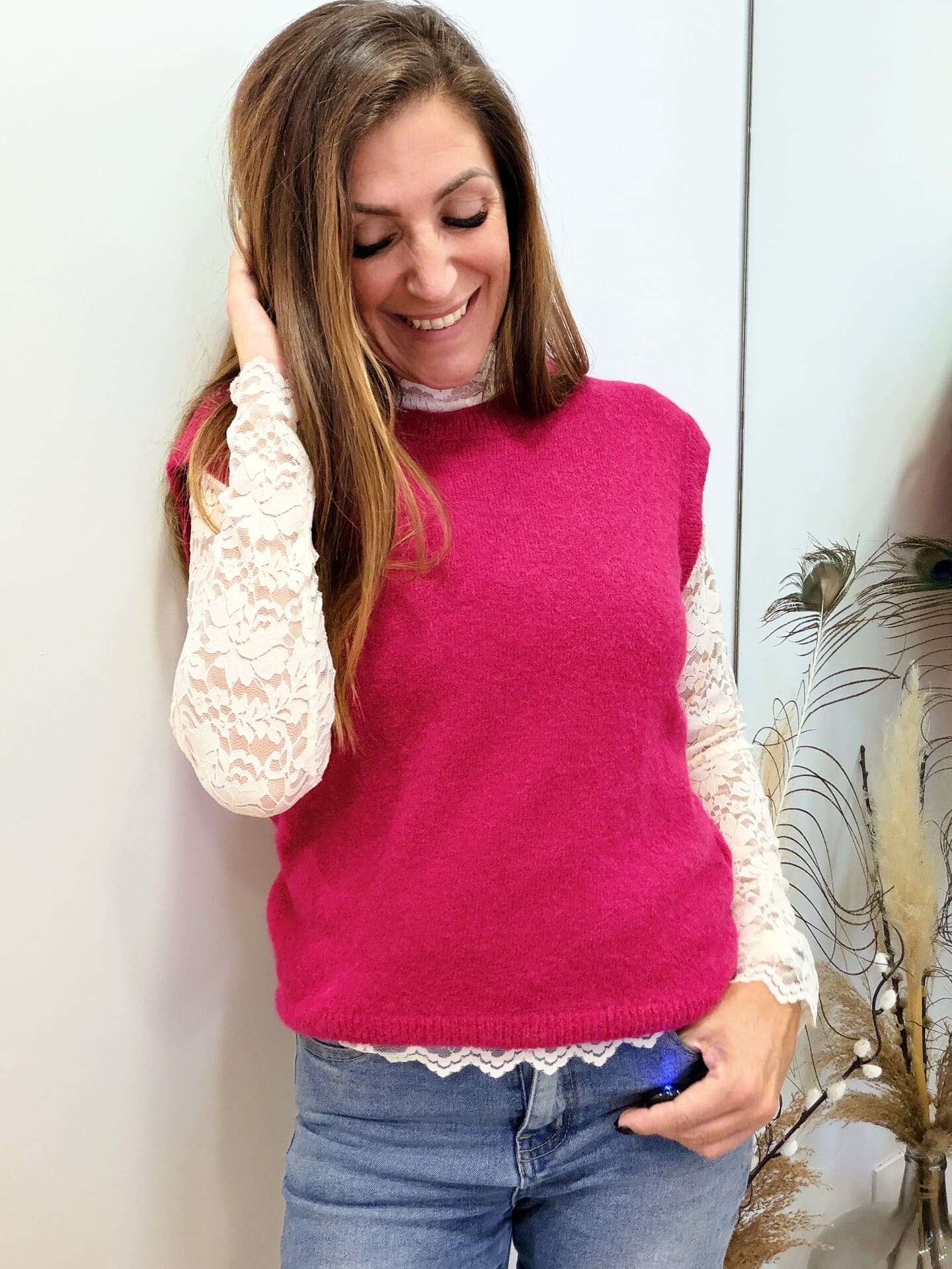 Pull sans manches Perle framboise 🇮🇹